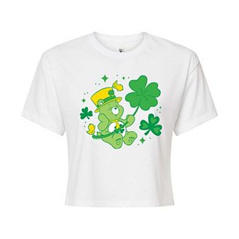 Juniors' Care Bears Good Luck Bear Shamrock Cropped Tee