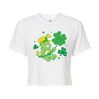 Juniors' Care Bears Good Luck Bear Shamrock Cropped Tee