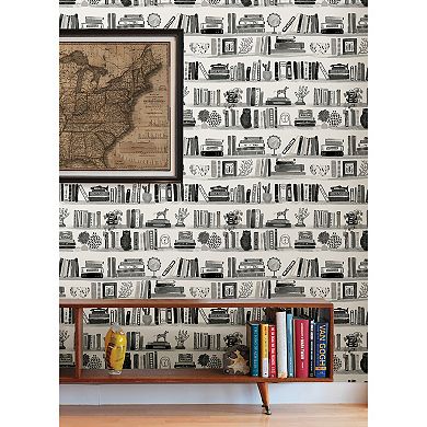WallPops Painterly Black Shelf Stories Novelty Peel and Stick Wallpaper