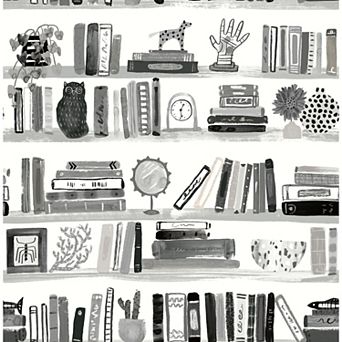 WallPops Painterly Black Shelf Stories Novelty Peel and Stick Wallpaper