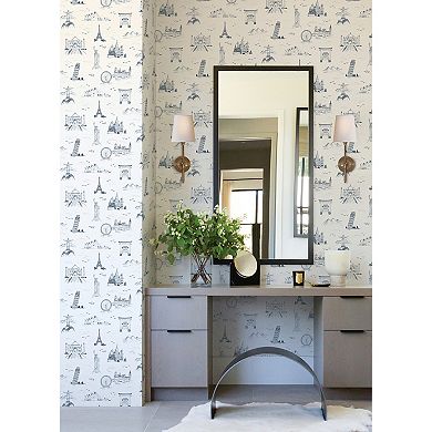 WallPops Landmark Travelers Toille Novelty Peel & Stick Wallpaper