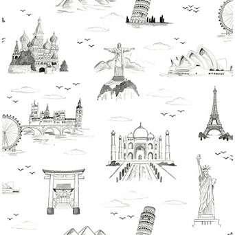 WallPops Landmark Travelers Toille Novelty Peel & Stick Wallpaper