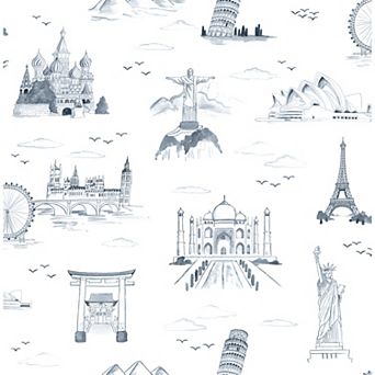 WallPops Landmark Travelers Toille Novelty Peel & Stick Wallpaper