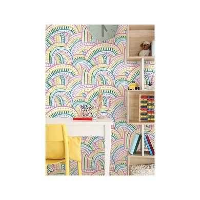 WallPops Retro Rainbow Warm Peel and Stick Wallpaper