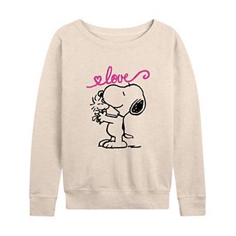 Women's Peanuts Valentine's Snoopy Love French Terry Long Sleeve Tee