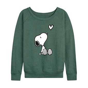 Women's Peanuts Valentine's Snoopy Heart French Terry Long Sleeve Tee