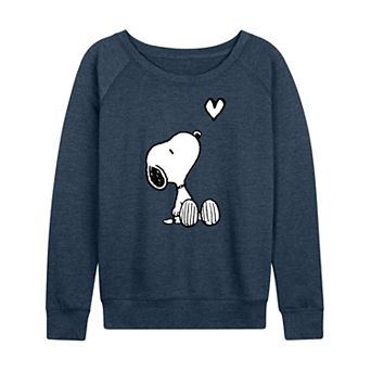 Women's Peanuts Valentine's Snoopy Heart French Terry Long Sleeve Tee