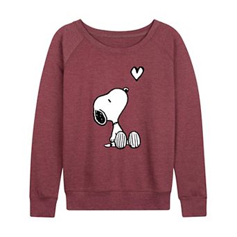 Women's Peanuts Valentine's Snoopy Heart French Terry Long Sleeve Tee
