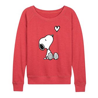 Women's Peanuts Valentine's Snoopy Heart French Terry Long Sleeve Tee