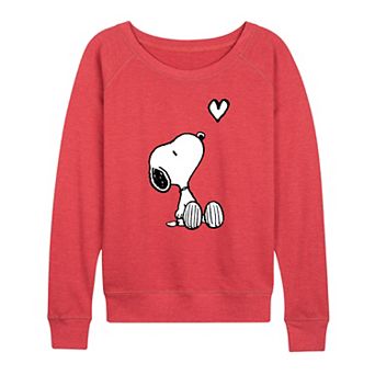 Women's Peanuts Valentine's Snoopy Heart French Terry Long Sleeve Tee