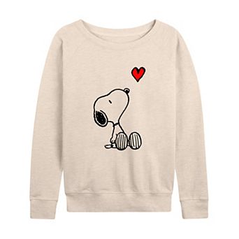 Women's Peanuts Valentine's Snoopy Heart French Terry Long Sleeve Tee