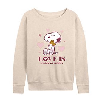 Women's Peanuts Snoopy & Woodstock Snuggles French Terry Long Sleeve Tee