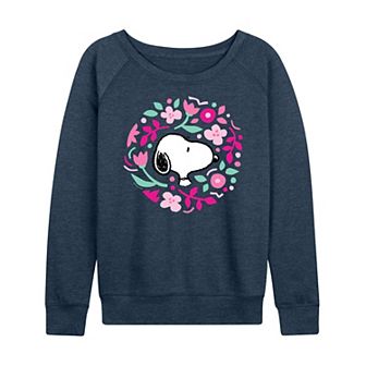 Women's Peanuts Valentine Snoopy Floral Circle French Terry Long Sleeve Tee
