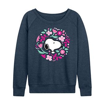 Women's Peanuts Valentine Snoopy Floral Circle French Terry Long Sleeve Tee