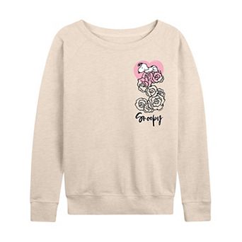Women's Peanuts Snoopy Valentines Roses French Terry Long Sleeve Tee