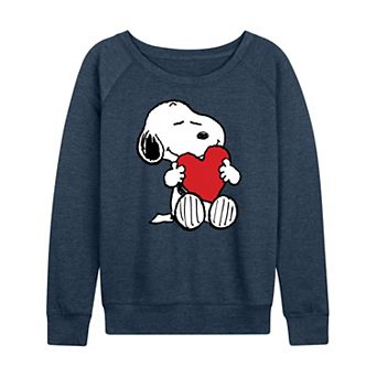 Women's Peanuts Snoopy Valentines Hugging Heart French Terry Long Sleeve Tee