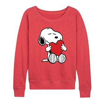 Women's Peanuts Snoopy Valentines Hugging Heart French Terry Long Sleeve Tee