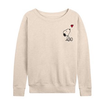 Women's Peanuts Valentines Snoopy Heart French Terry Long Sleeve Tee
