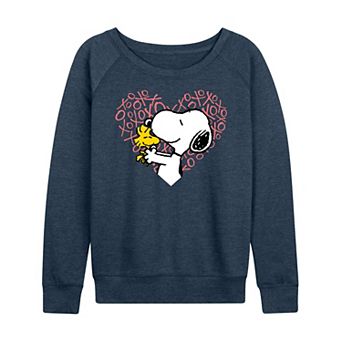 Women's Peanuts Snoopy & Woodstock XO Heart French Terry Long Sleeve Tee