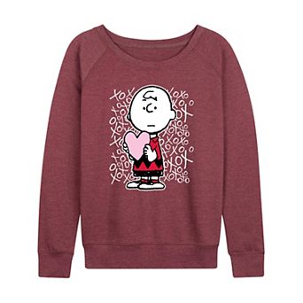Women's Peanuts Charlie Brown XOXO French Terry Long Sleeve Tee