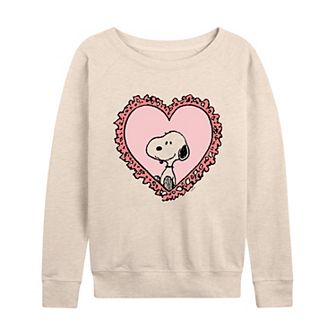 Women's Peanuts Snoopy Heart Frame French Terry Long Sleeve Tee