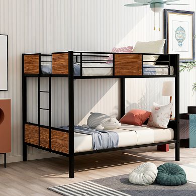 Merax Full-over-Full Bunk Bed Modern Style Steel Frame Bunk Bed