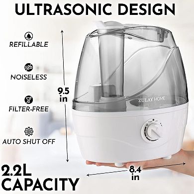 Zulay Kitchen Cool Mist Humidifiers For Bedroom (2.2L Water Tank)