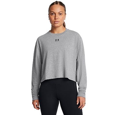 (取寄) アンダーアーマー レディース ライバル ボクシー ロング スリーブ Tシャツ Under Armour women Rival Boxy Long Sleeve T-Shirt White/Black 6782884_Heathered_Castlerock?