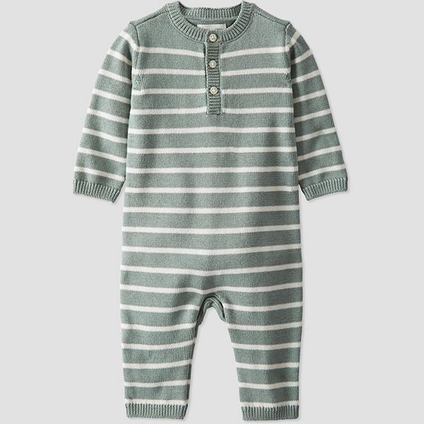 Baby Little Planet by Carter's Organic Cotton Striped Sweater Knit Jumpsuit - Green Stripe (NEWBORN)