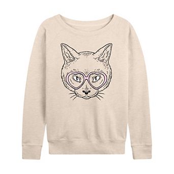 Women's Cat Heart Glasses French Terry Long Sleeve Tee