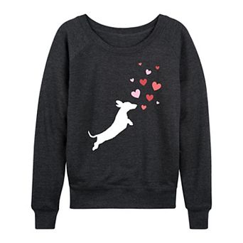 Women's Dachshund Chasing Hearts French Terry Long Sleeve Tee