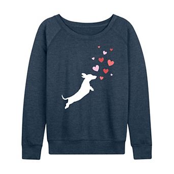 Women's Dachshund Chasing Hearts French Terry Long Sleeve Tee