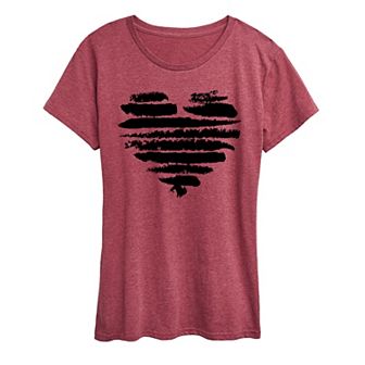Women's Brushstroke Heart Stripes Graphic Tee