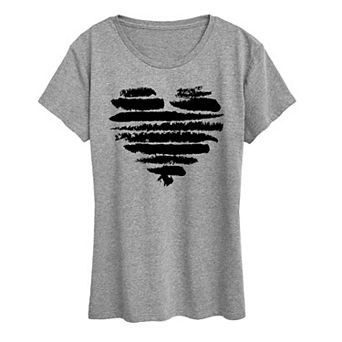 Women's Brushstroke Heart Stripes Graphic Tee