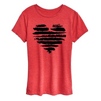 Women's Brushstroke Heart Stripes Graphic Tee