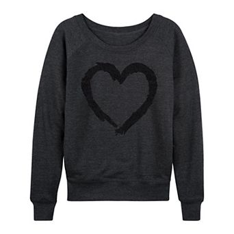 Women's Paintbrush Stroke Heart Sparkle French Terry Long Sleeve Tee
