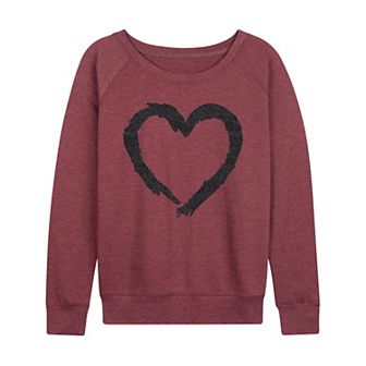Women's Paintbrush Stroke Heart Sparkle French Terry Long Sleeve Tee