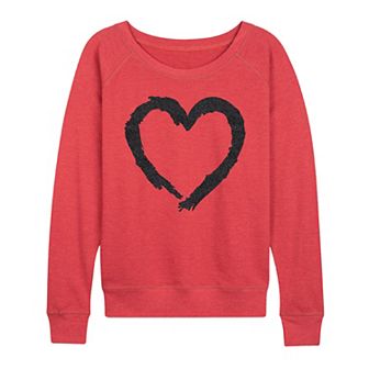 Women's Paintbrush Stroke Heart Sparkle French Terry Long Sleeve Tee