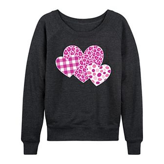 Women's Valentine's Patterned Hearts French Terry Long Sleeve Tee