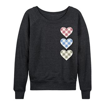 Women's Gingham Hearts French Terry Long Sleeve Tee