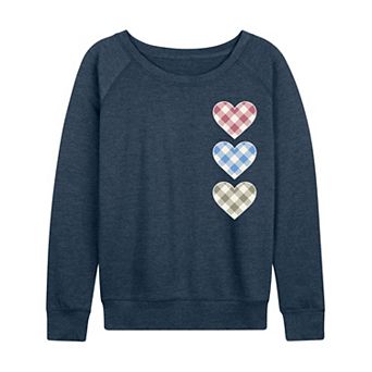 Women's Gingham Hearts French Terry Long Sleeve Tee