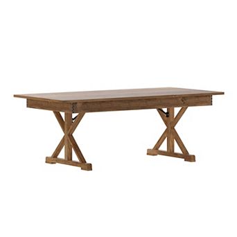Emma and Oliver Elora 7' x 40" Rectangular Solid Pine Folding Farm Table with Crisscross Legs