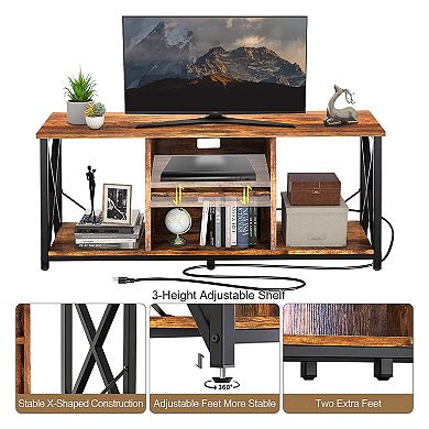 Fabato Wood 65 Inch Tv Stand & Entertainment Center W/ 4 Socket Plug-in Station