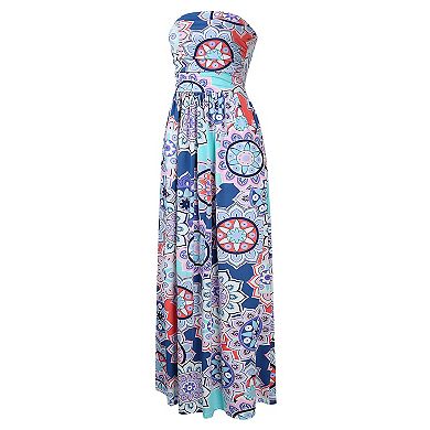 Leadingstar Women Strapless A-line Sexy Dress Wrapped Chest Floral Maxi Dresses
