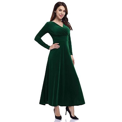 Leadingstar Women V-neck Velvet Party Maxi Lbd Dress