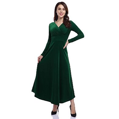 Leadingstar Women V-neck Velvet Party Maxi Lbd Dress