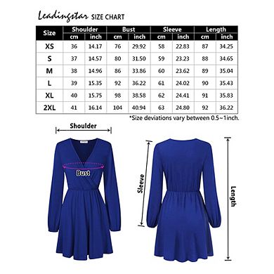 Leadingstar Women's V-neck A-line Casual Party Mini Dress