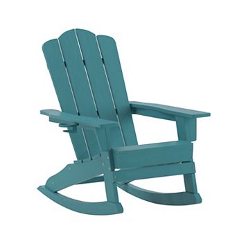 Merrick Lane All-Weather Rocking Adirondack Chair with Swiveling Cupholder