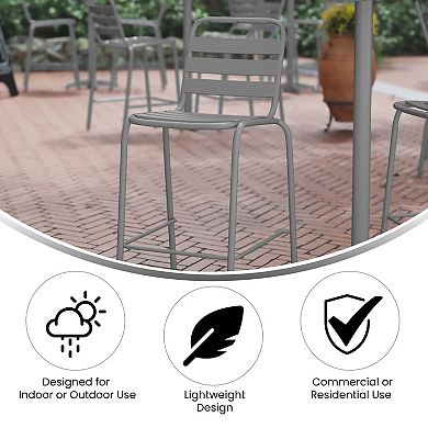 Emma and Oliver Jens Metal Dining Stool with Triple Slatted Back for Indoor and Outdoor Use