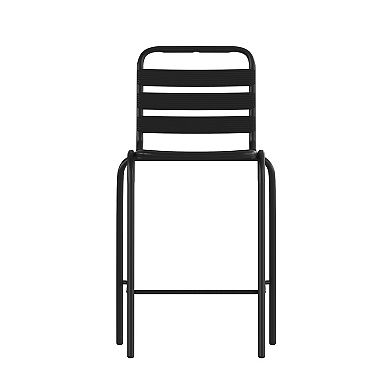 Emma and Oliver Jens Metal Dining Stool with Triple Slatted Back for Indoor and Outdoor Use